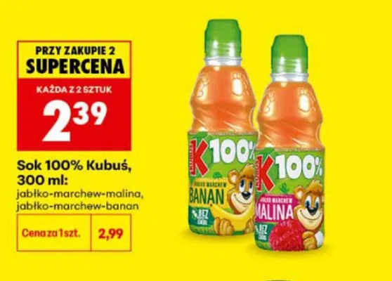 Sok 100% Kubuś jabłko-marchew-malina promocja w Biedronka