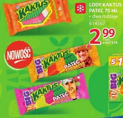 Lody Kaktus Patec 75ml dwa rodzaje promocja w Selgros