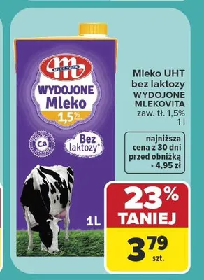 Mleko UHT bez laktozy Mlekovita Wydojone promocja w Carrefour