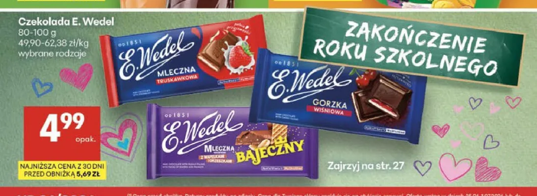 Czekolada mleczna truskawkowa E. Wedel promocja w Delikatesy Centrum