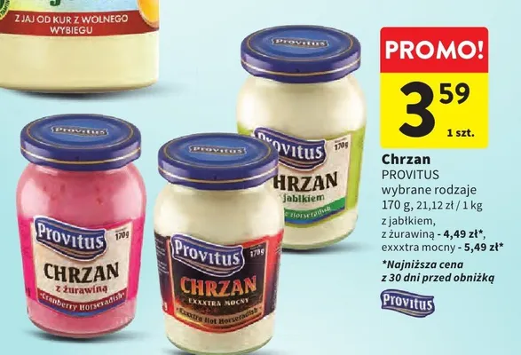 Chrzan wybrane rodzaje z jabłkiem, z żurawiną promocja w Intermarche