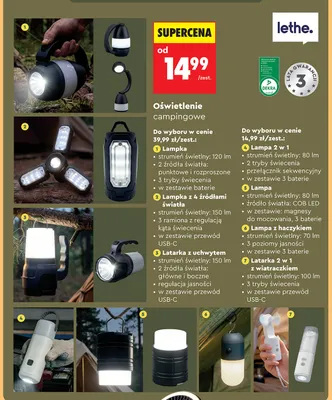 Latarka 2 w 1 z wiatraczkiem lethe. promocja w Biedronka