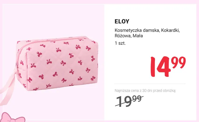 Kosmetyczka damska Eloy Kokardki różowa mała promocja w Rossmann