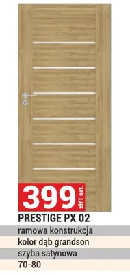 Drzwi PRESTIGE PX 02 ramowa konstrukcja kolor dąb grandson szyba satynowa 70-80 promocja w Merkury Market