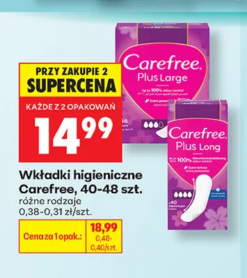 Wkładki higieniczne Carefree promocja w Biedronka