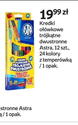 Kredki ołówkowe trójkątne dwustronne 12 szt. 24 kolory z temperówką Astra promocja w Empik