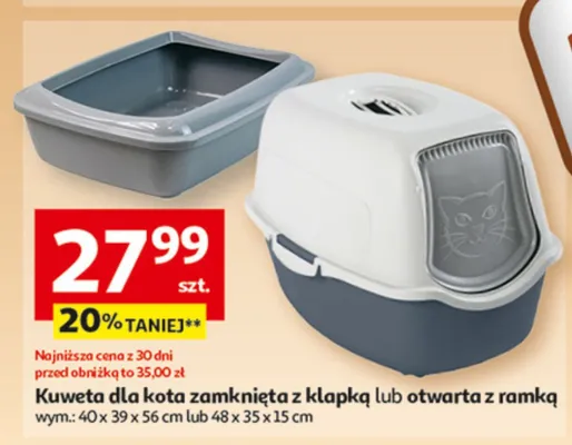 Kuweta dla kota zamknięta z klapką lub otwarta z ramką promocja w Auchan