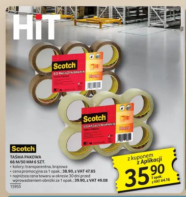 Taśma pakowa 66 m/50 mm 6-pak Scotch promocja w Selgros