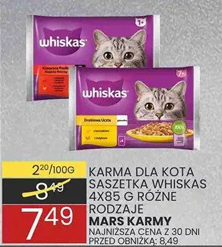 Karma dla kota saszetka Whiskas 4x85 g różne rodzaje Mars Karma promocja w Wafelek