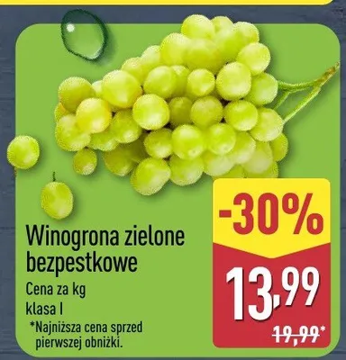Winogrona zielone bezpestkowe promocja w Aldi