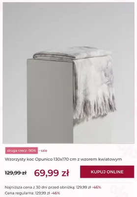 Koc wzorzysty Opunico 130x170 cm z wzorem kwiatowym home&you promocja w home&you