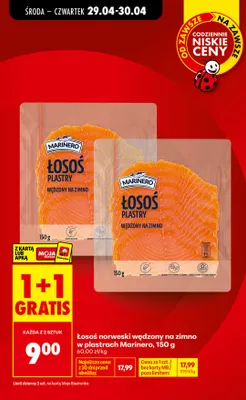 Łosoś norweski wędzony na zimno w plastrach Marinero promocja w Biedronka