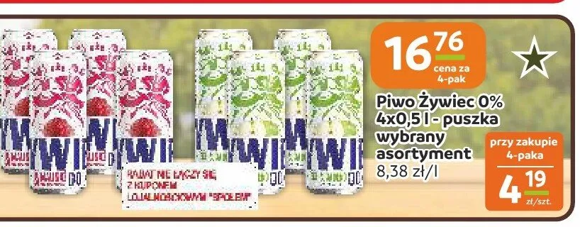 Piwo bezalkoholowe Żywiec smakowe 4-pak promocja w Społem Częstochowa