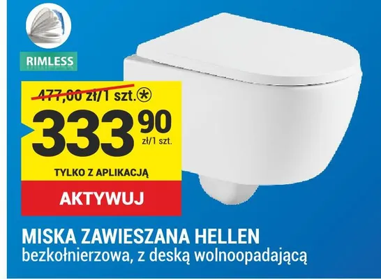 Miska zawieszana HELLEN bezkolnierzowa, z deską wolnoopadającą promocja w Merkury Market