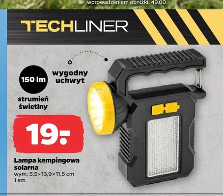 Lampa kempingowa solarna TECHLINER wym. 5,5x13,9x11,5cm promocja w Netto