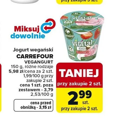 Jogurt wegański Vegangurt kokos truskawka Carrefour promocja w Carrefour Market