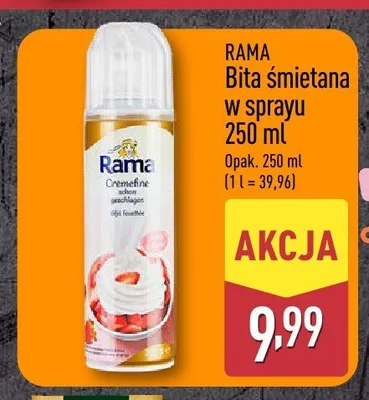 Bita śmietana w sprayu Rama promocja w Aldi