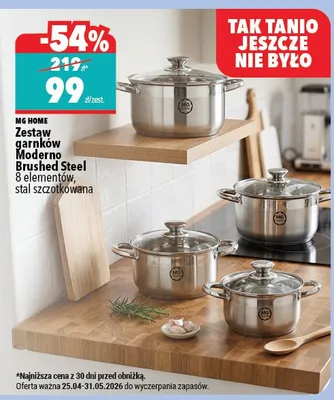 Zestaw garnków MG Home Moderno Brushed Steel 8 elementów stal szczotkowana promocja w Biedronka Home