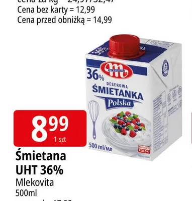 Śmietana UHT 36% Mlekovita promocja w Leclerc