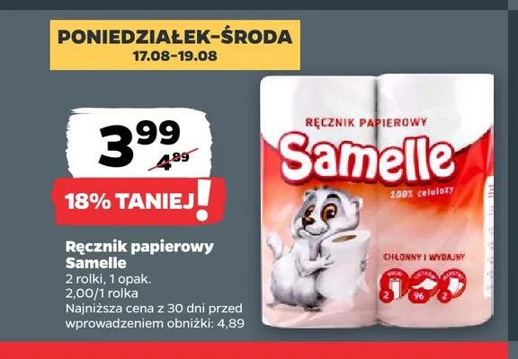 Ręcznik papierowy Samelle promocja w Netto