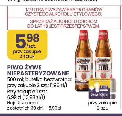 Piwo Żywe niepasteryzowane Amber promocja w Stokrotka
