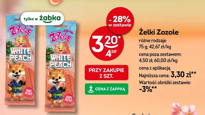 Żelki Zozole White Peach promocja w Żabka