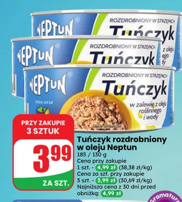 Tuńczyk rozdrobniony w oleju Neptun promocja w Dino
