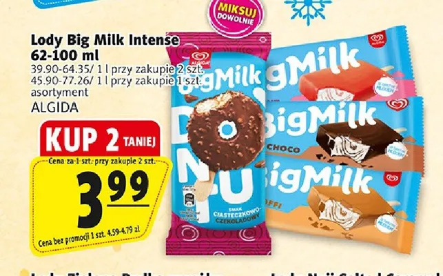 Lody Big Milk Intense ciasteczkowo-czekoladowe promocja w Prim Market