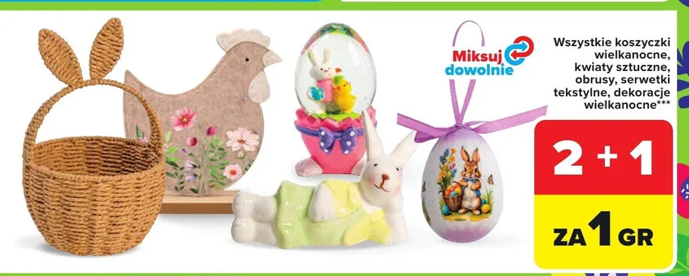 Wszystkie koszyczki wielkanocne, kwiaty sztuczne, obруsy, serwetki tekstylne, dekoracje wielkanocne promocja w Carrefour Market