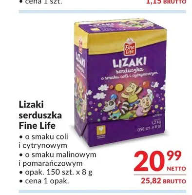 Lizaki serduszka o smaku coli i cytrynowym Fine Life promocja w Makro