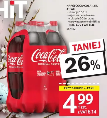 Napój Coca-Cola 1.5 l 4-pak promocja w Selgros