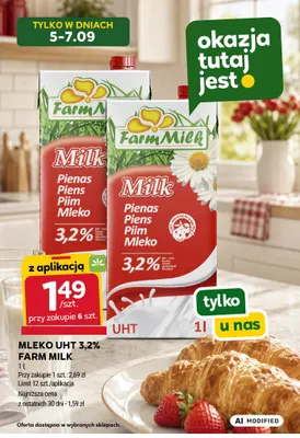 Mleko UHT Farm Milk 3,2% promocja w Stokrotka