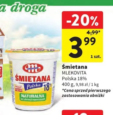 Śmietana Mlekovita Polska 18% promocja w Intermarche