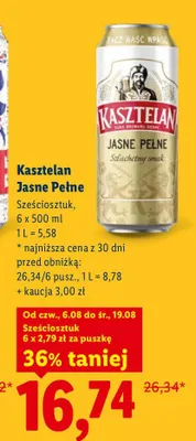 Piwo Kasztelan Jasne Pełne 6-pak promocja w Lidl