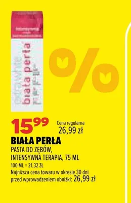 Pasta do zębów Biała Perła Intensywna Terapia promocja w Drogerie Natura