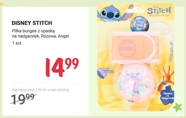 Piłka bungee z opaską na nadgarstek DISNEY STITCH Różowa Angel promocja w Rossmann