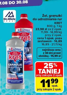Granulki do udrożniania rur Kret promocja w Carrefour