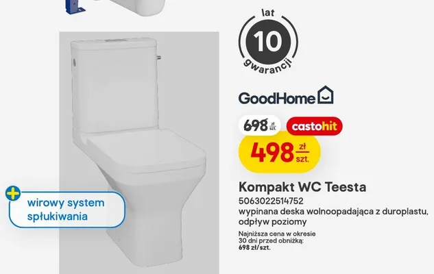 Kompakt WC Teesta wypinana deska wolnoopadająca z duroplastu odpływ poziomy promocja w Castorama