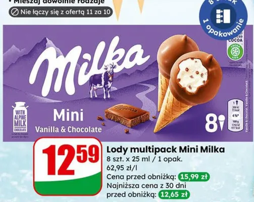 Lody multipack Mini Milka Vanilla & Chocolate promocja w Dino