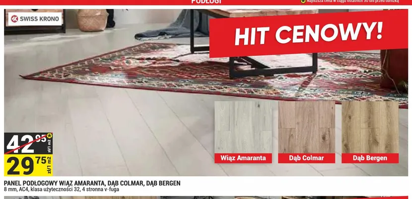 Panel podłogowy Swiss Krono Wiąz Amaranta 8 mm AC4 promocja w Merkury Market