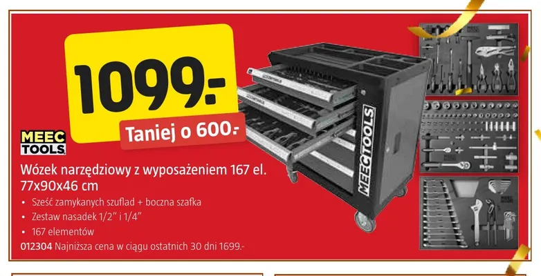 Wózek narzędziowy z wyposażeniem 167 el. 77x90x46 cm Meec Tools promocja w Jula