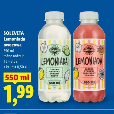 Lemoniada owocowa Solevita jabłko cytryna grejpfrut pomelo promocja w Lidl