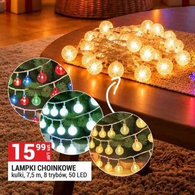Lampki choinkowe kulki 7,5 m 8 trybów 50 LED promocja w Merkury Market