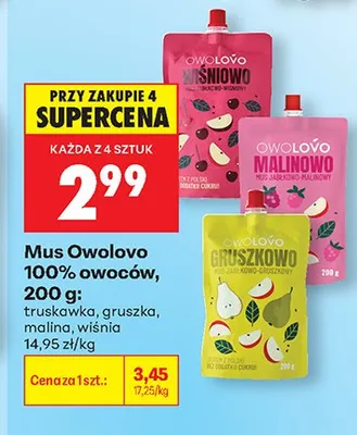Mus Owolovo 100% owoców promocja w Biedronka