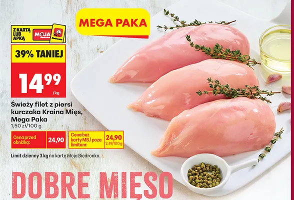 Świeży filet z piersi kurczaka Kraina Mięs Mega Paka promocja w Biedronka