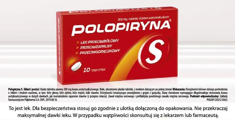 Polopiryna S lek przeciwbólowy przeciwzapalny przeciwgorączkowy 10 tabletek promocja w Żabka
