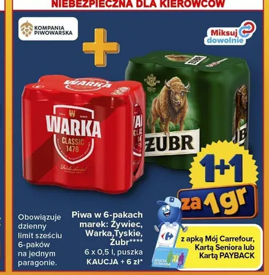 Piwo Warka Classic 6-pak promocja w Carrefour