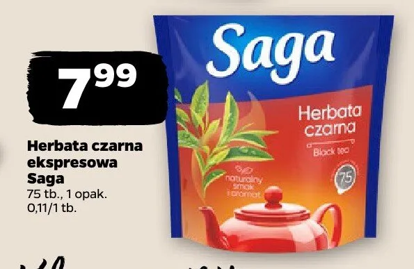 Herbata czarna ekspresowa Saga promocja w Netto
