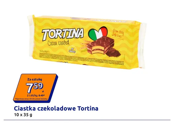 Ciastka czekoladowe Tortina Cocoa Coated 10-pak 35 g promocja w Action