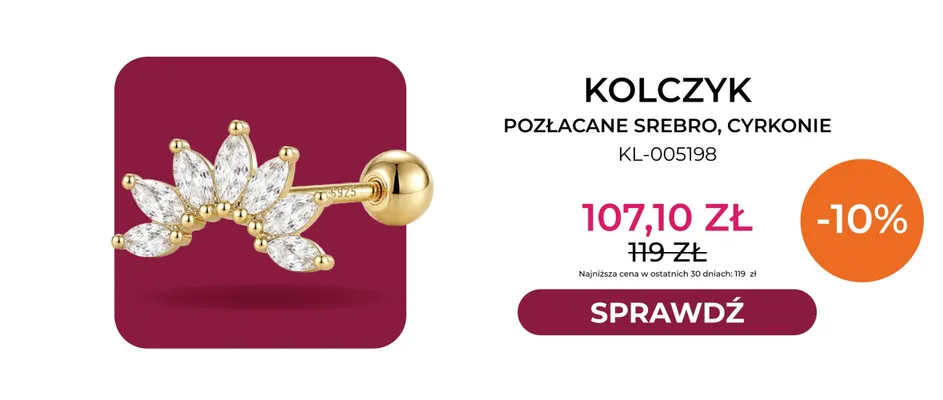 Kolczyk pozłacane srebro cyrkonie KL-005198 Briju promocja w Briju